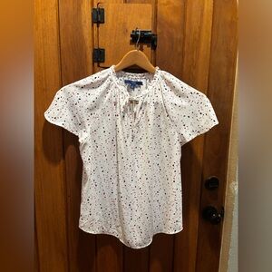 APT 9 White Short-Sleeve Tie-Neck Blouse with Multicolor Flecks